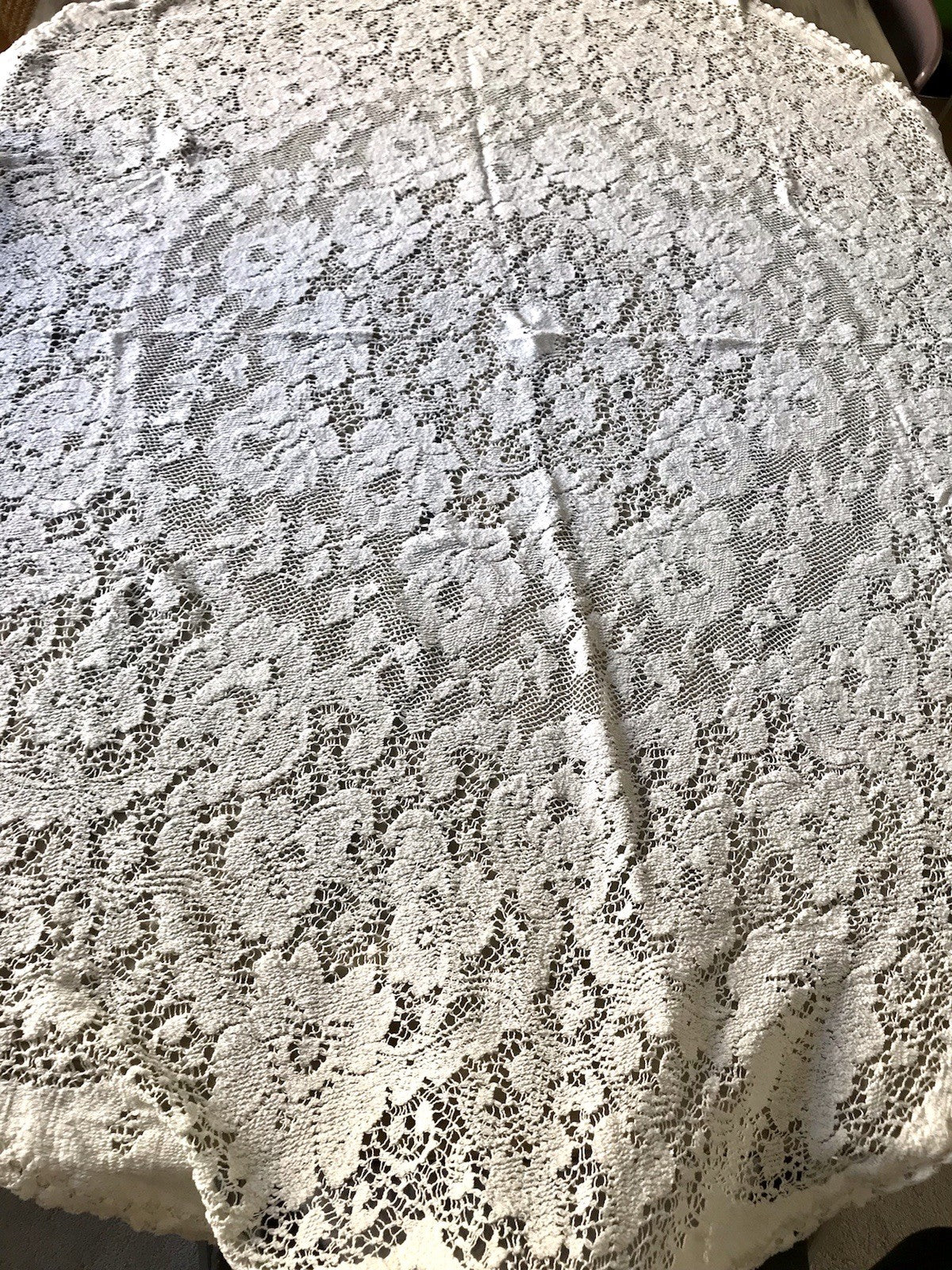 Antik Filetspitze Tischdecke Rund oval weiß Baumwolle Spitze Landhaus
