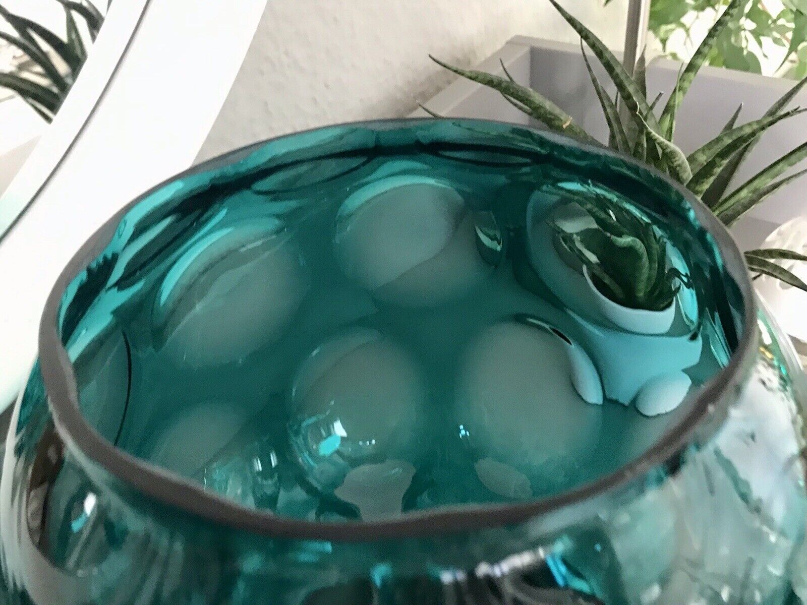 Vintage 60er Design Glasvase Glas Petrol  Grün Vase Bubble Sputnik Ära Bowle