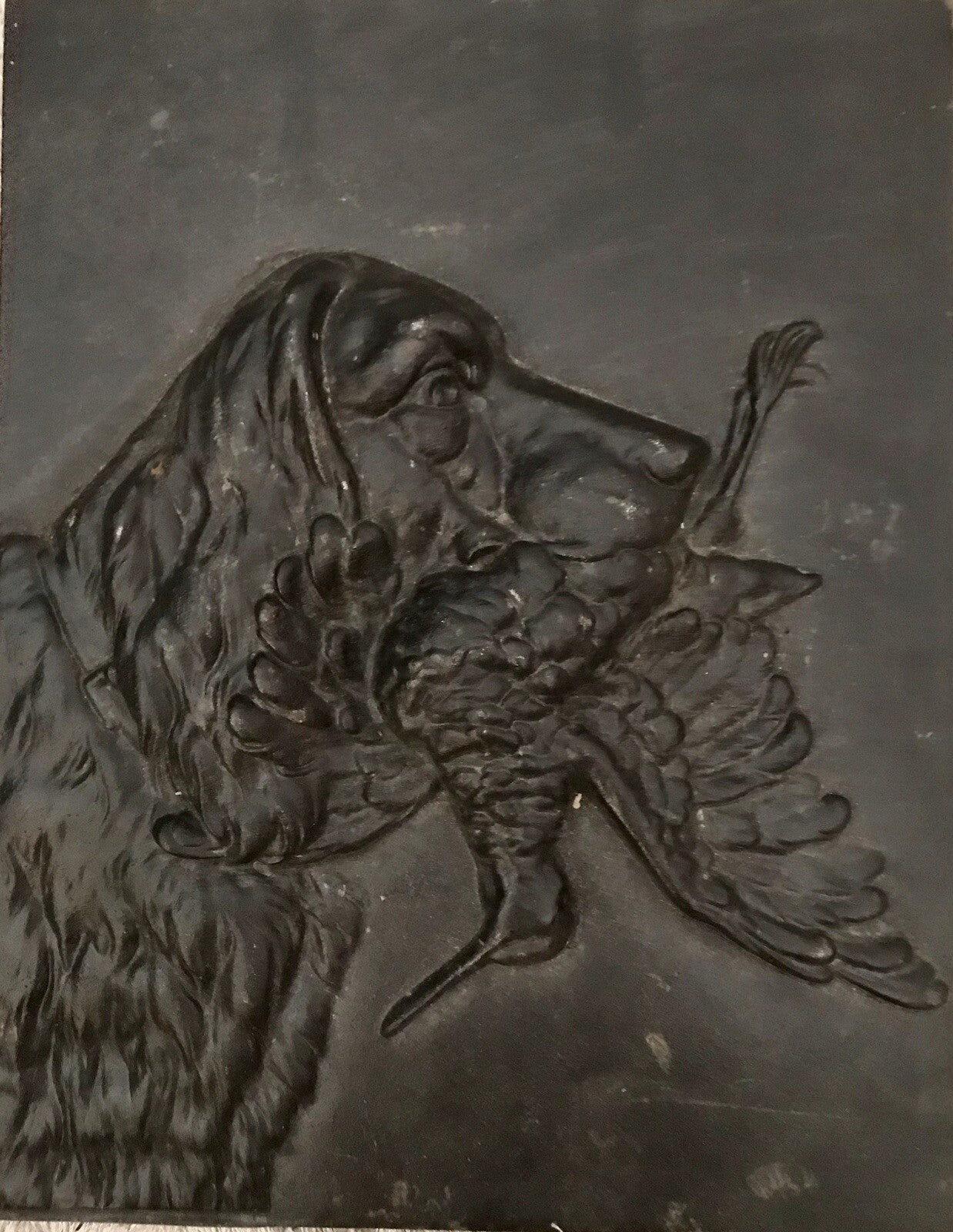 Alt antik? Eisenguss Wandrelief Bild Relief Gusseisen Jagdhund Jagdszene Hund