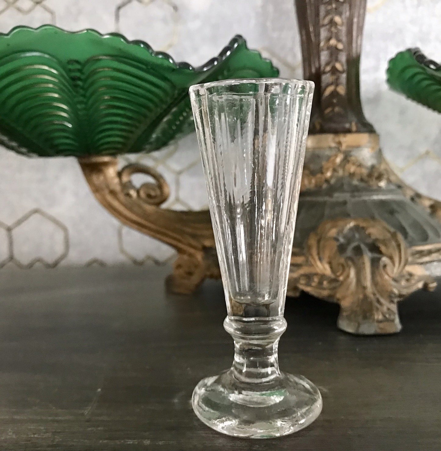 Antik uralt 1x Glas Likör Schnapsglas  Pressglas kantiges Design