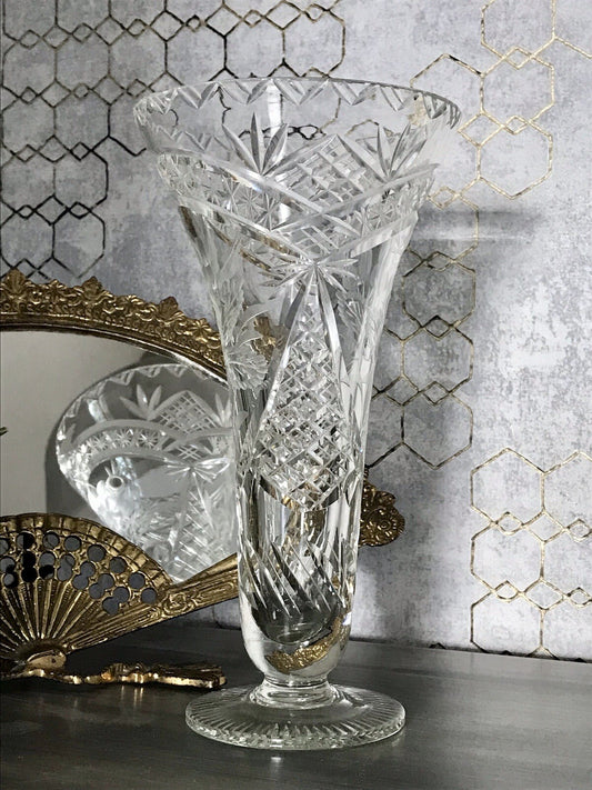 Antik Vase Glasvase Kristallglas geschliffen Art Déco Trichtervase Pokalvase