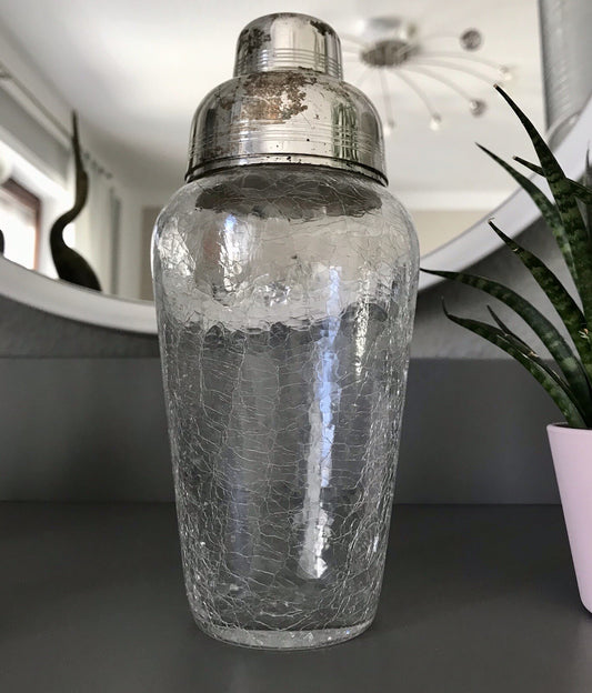 Vintage Glas 60er Craquelée versilbert Montur Getränke Cocktail Shaker