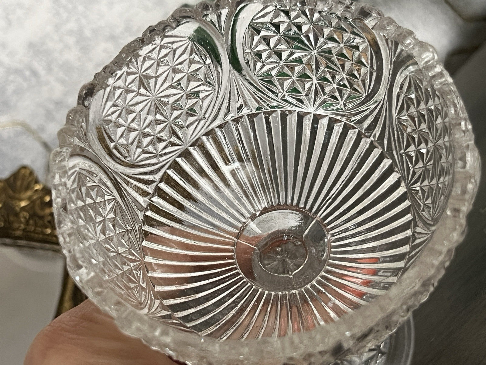 Antik Jugendstil Pressglas Glas Fußschale Schale Zuckerschale