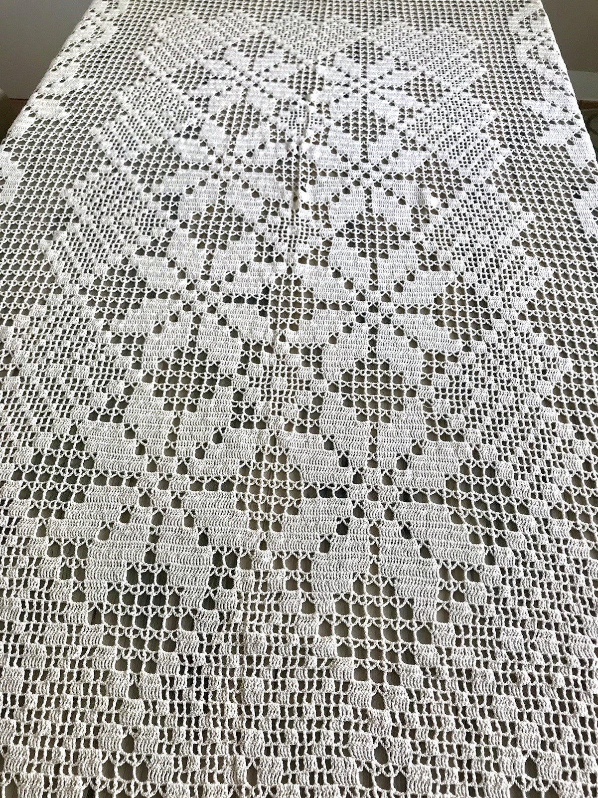 Antik Häkelspitze Tischdecke gehäkelt Creme Baumwolle Spitze Landhaus 170x145