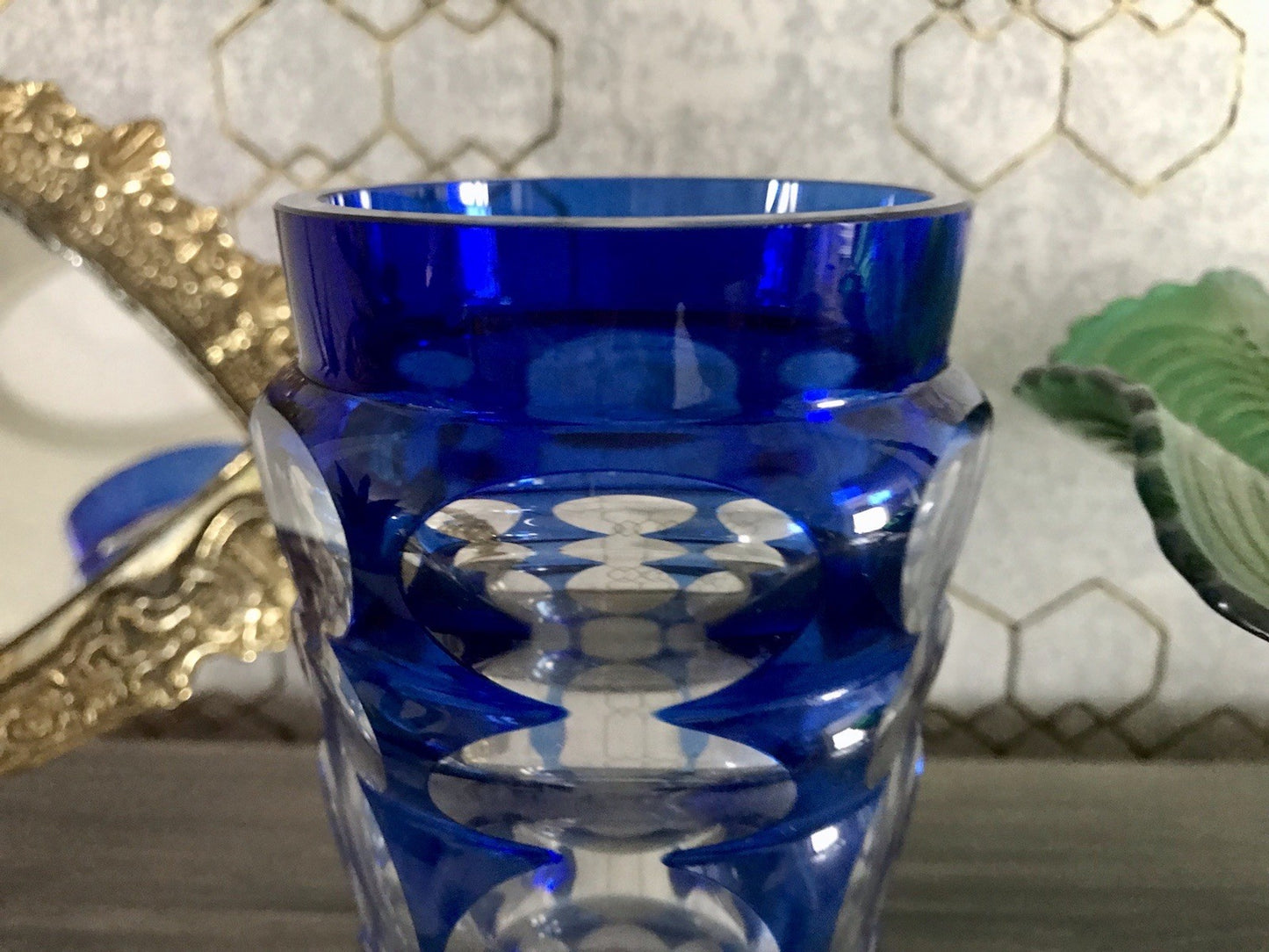 Antik? Art Déco Vase Glasvase Vase Glas Kristallglas Entwurf Meltzer Haida blau