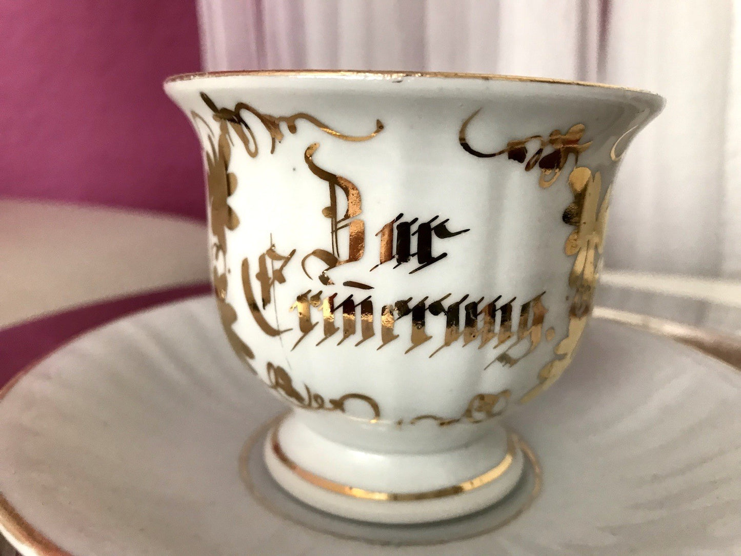 Antik Porzellan Andenken Becher Gedeck Sammeltasse Tasse „Zur Erinnerung“