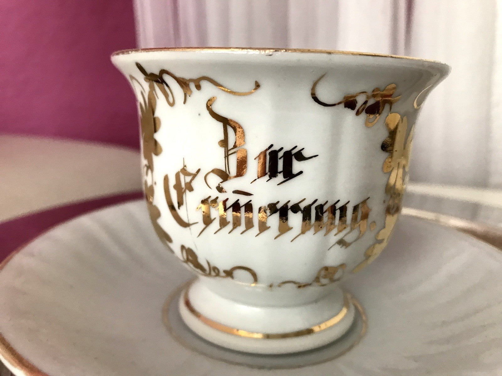 Antik Porzellan Andenken Becher Gedeck Sammeltasse Tasse „Zur Erinnerung“