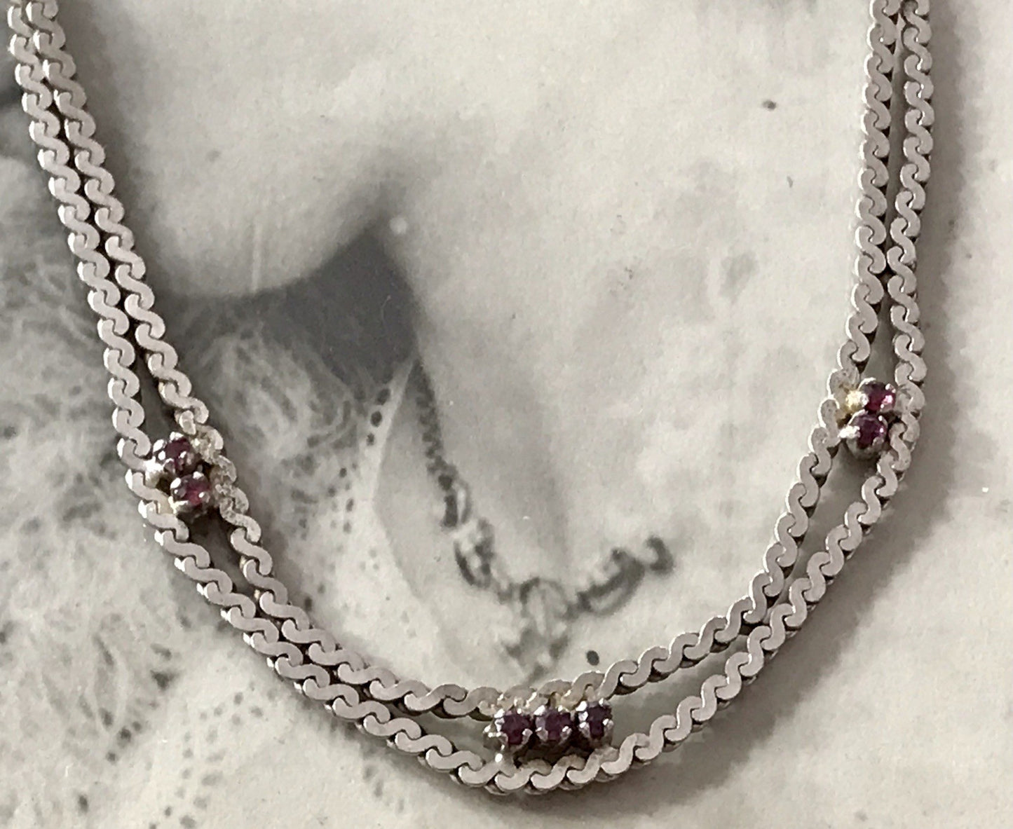 Antik? Edel 835 Silber Collier rhodiniert? Halskette rote Steine Halskette