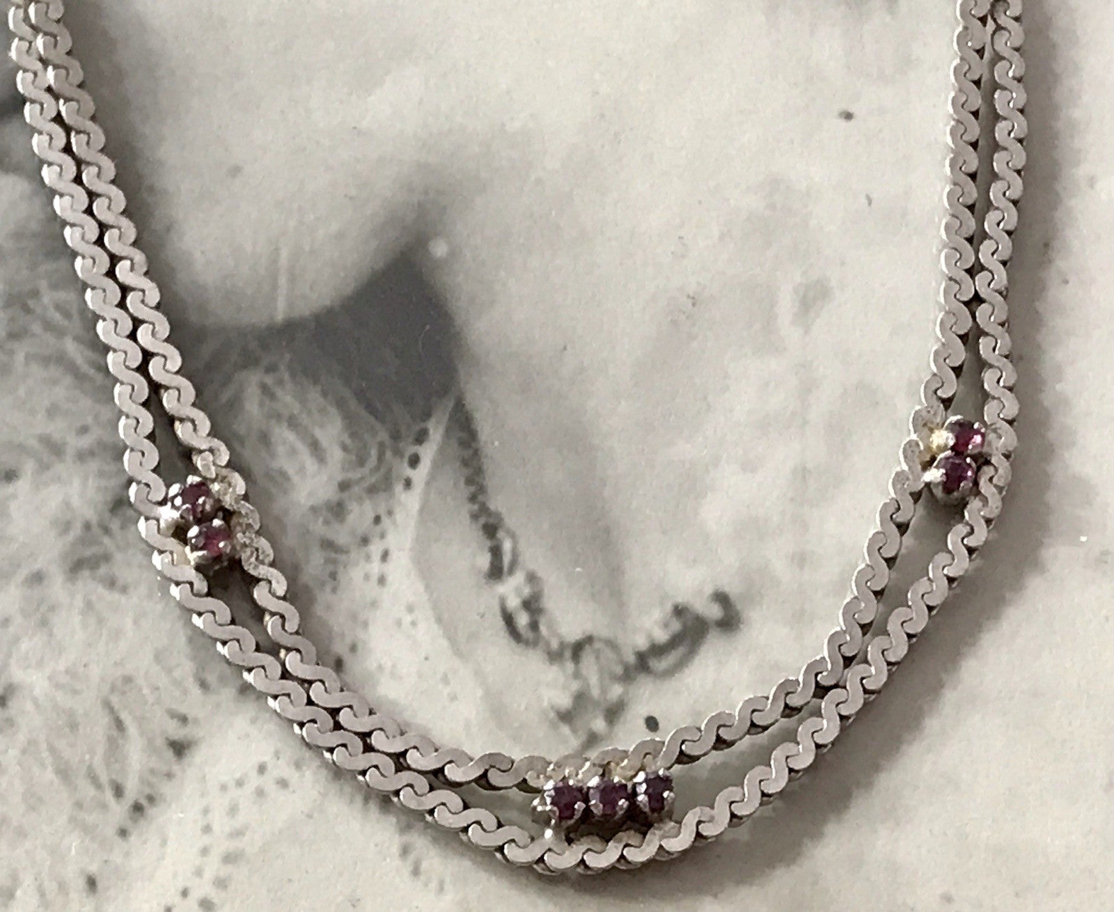 Antik? Edel 835 Silber Collier rhodiniert? Halskette rote Steine Halskette