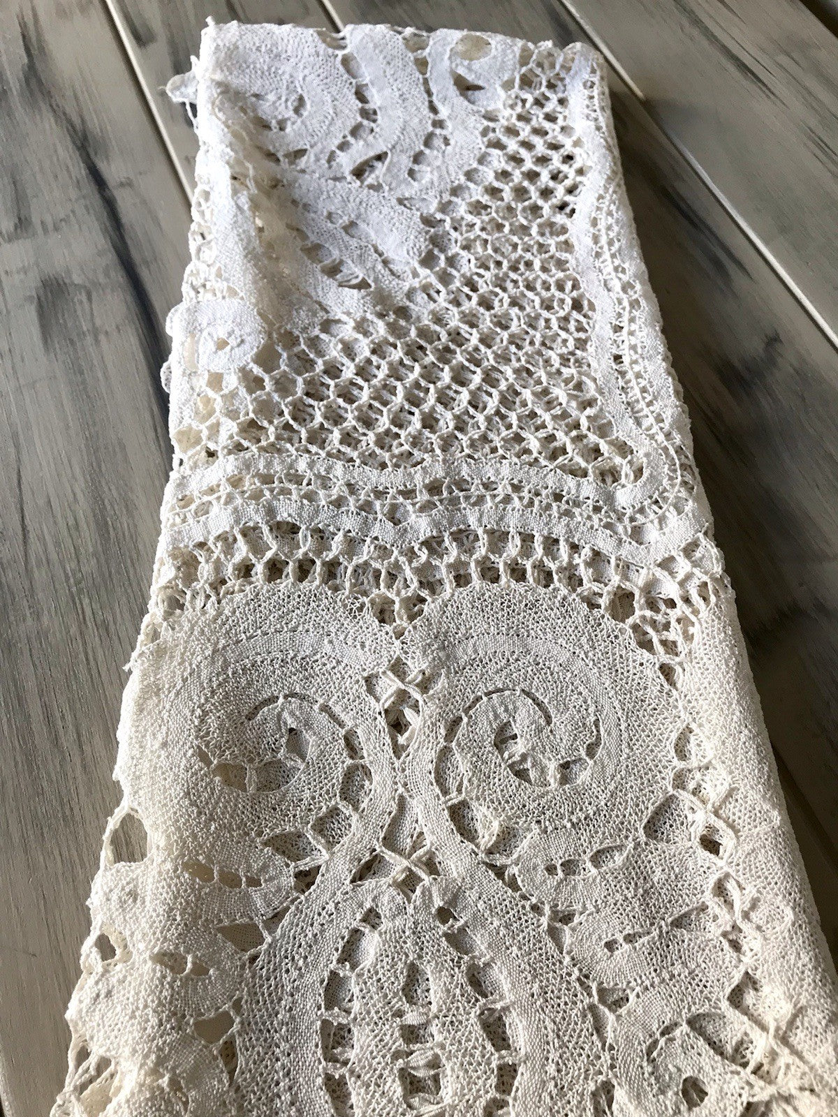 Antik Filetspitze Tischdecke beige Baumwolle Klöppel Spitze Landhaus Erscheinung