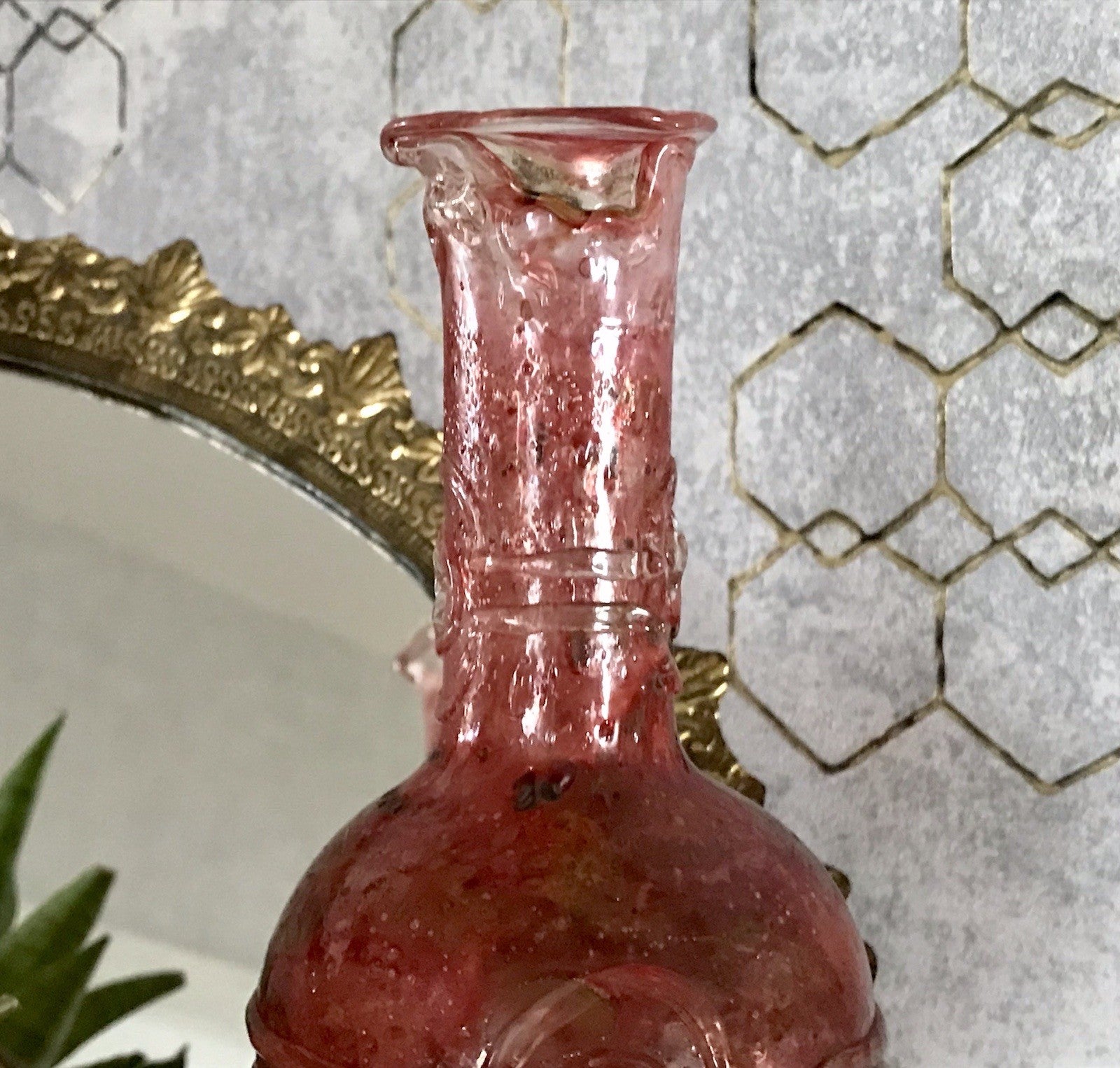 Vintage Pavel Molnār Glas Glaskunst Glasvase rot Faden Aufschmelzungen signiert