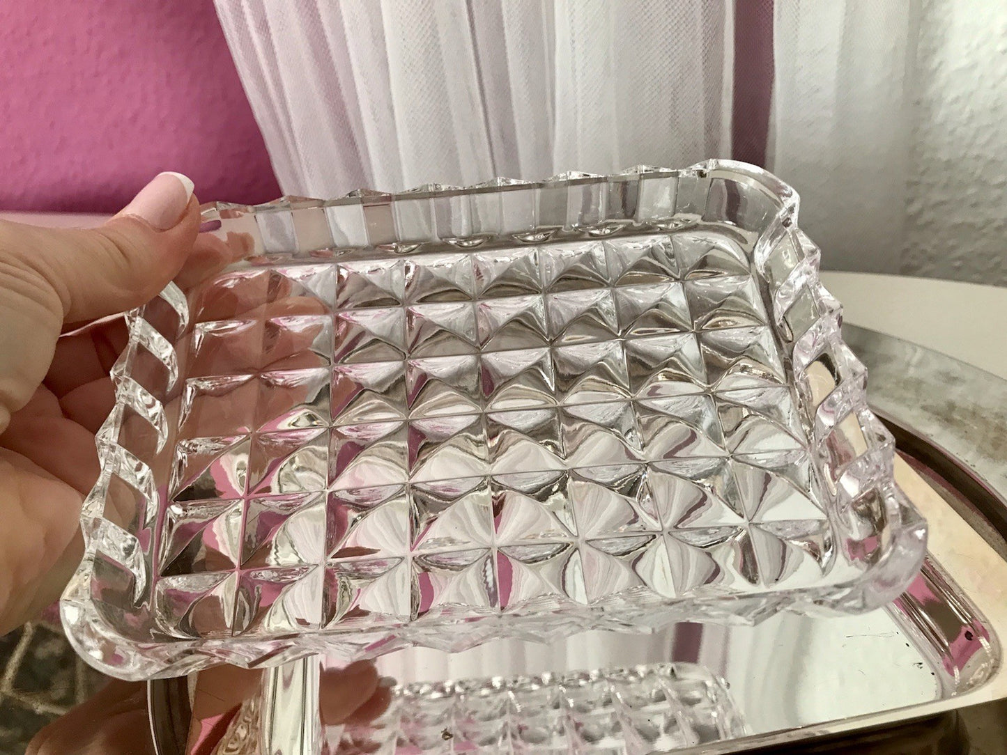 Vintage alt WMF Butterschale versilbert mit Kristallglas Einsatz Wagenfeld Ära