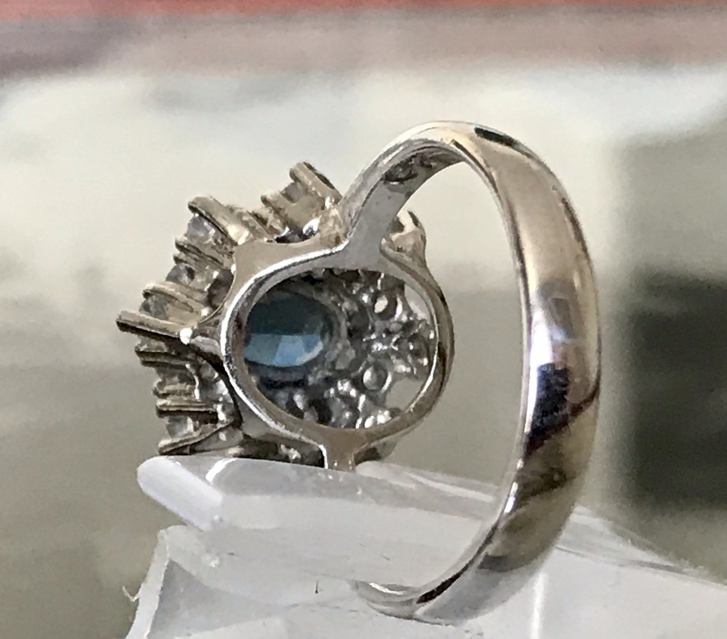 Vintage Entourage Halo Ring farblose Steine & Saphir Silber 925  ~Gr.52