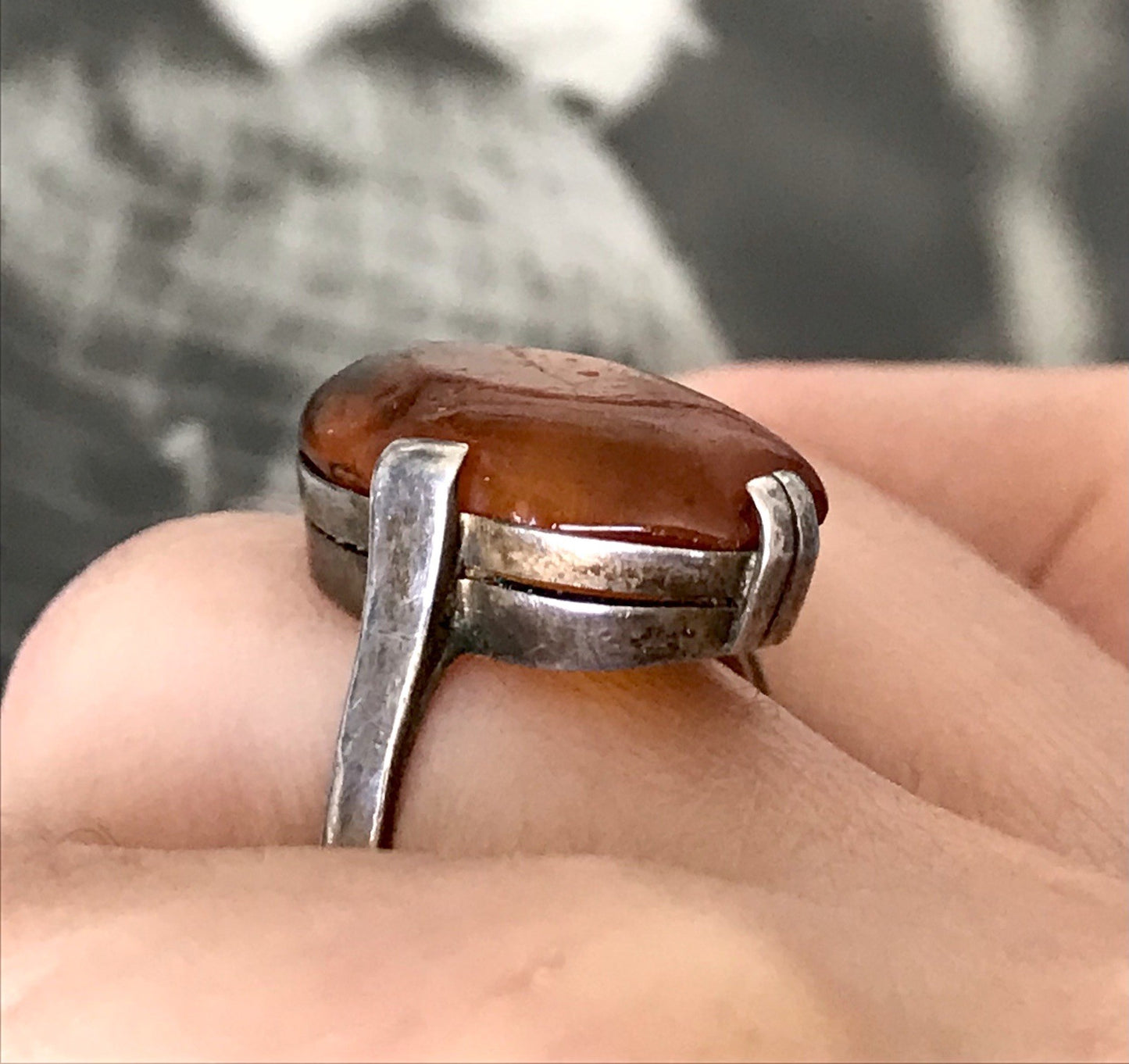 Alt Vintage Edel Bernstein DAMEN RING Silber 835 Super Design Gr. 56 57 schön!