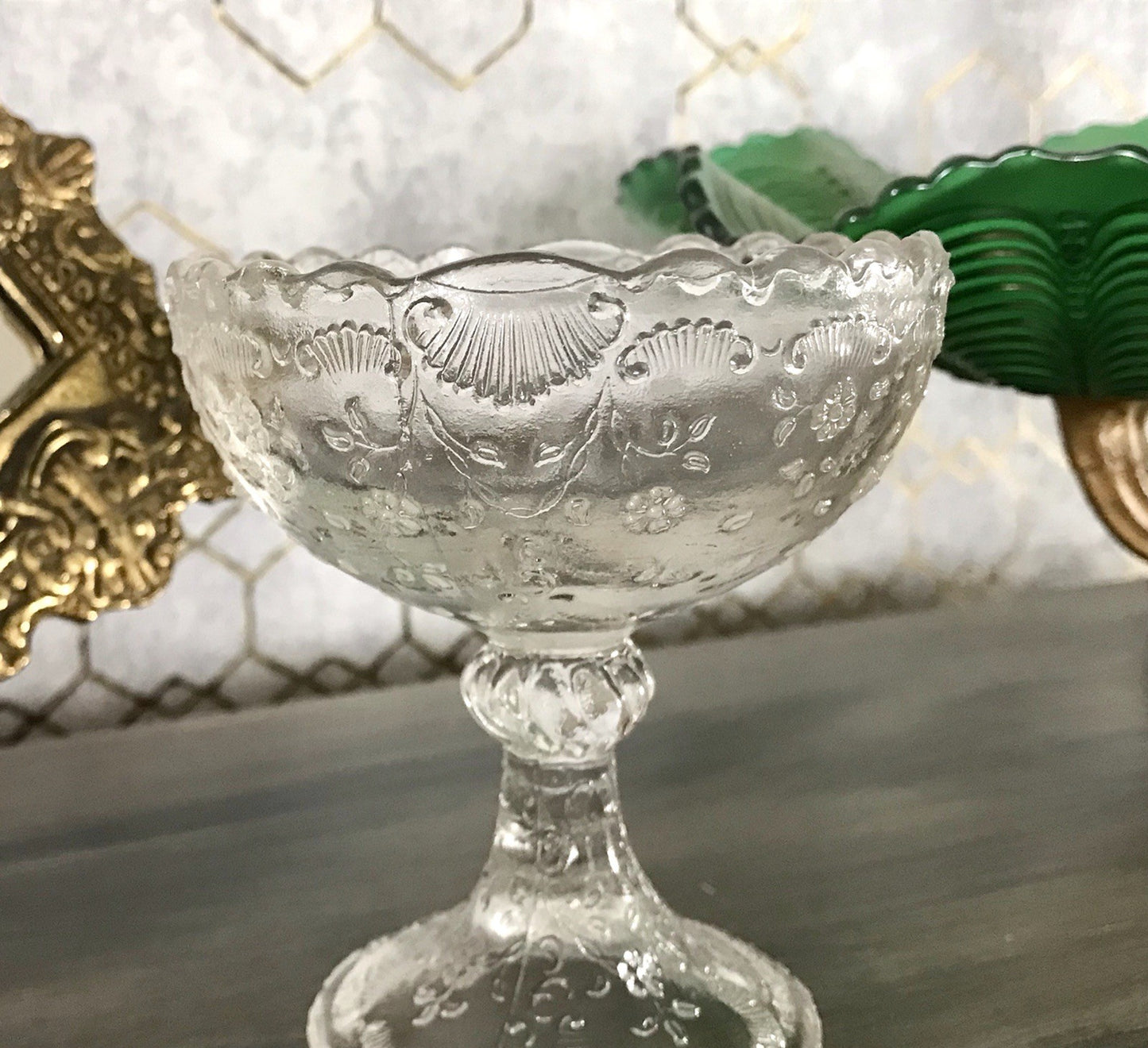 Antik Jugendstil Pressglas Schale Fußschale Schale Zuckerschale Bonboniere süß