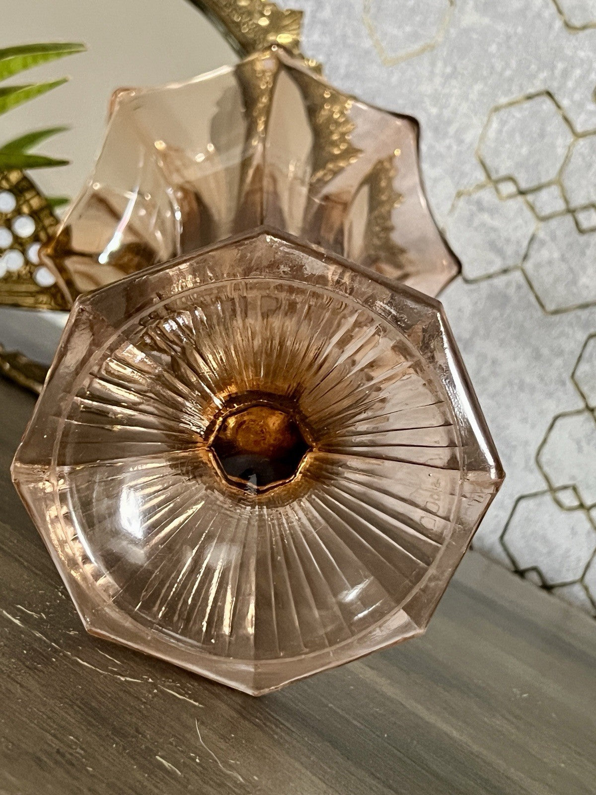 Antik Art Déco 1 GROẞ Vase Glasvase Pressglas Rosalin rosa  Glas