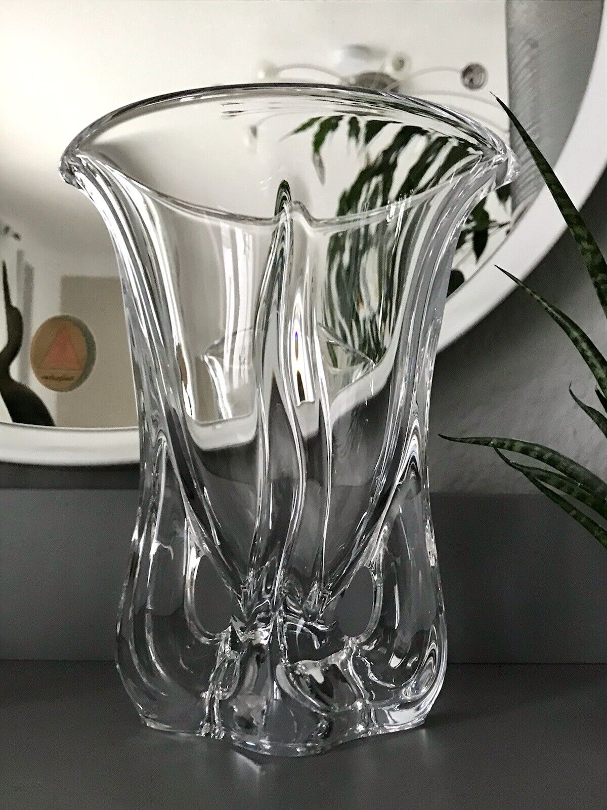 Vintage schwere Vase Glasvase Kristallglas mundgeblasen SCHÖN Art Vannes France