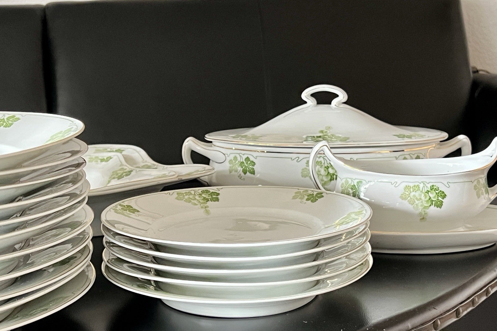 Antik Jugendstil Porzellan Tafelservice 11 Pers.- Kästner Saxonia Weinranken