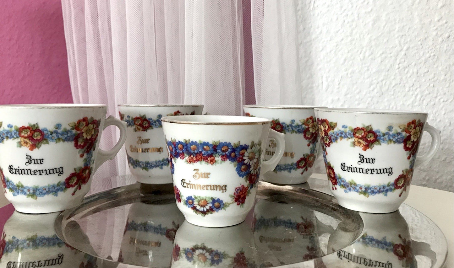 Antik Art Déco Porzellan 5x Kaffeetasse Tasse Reinecke Zur Erinnerung