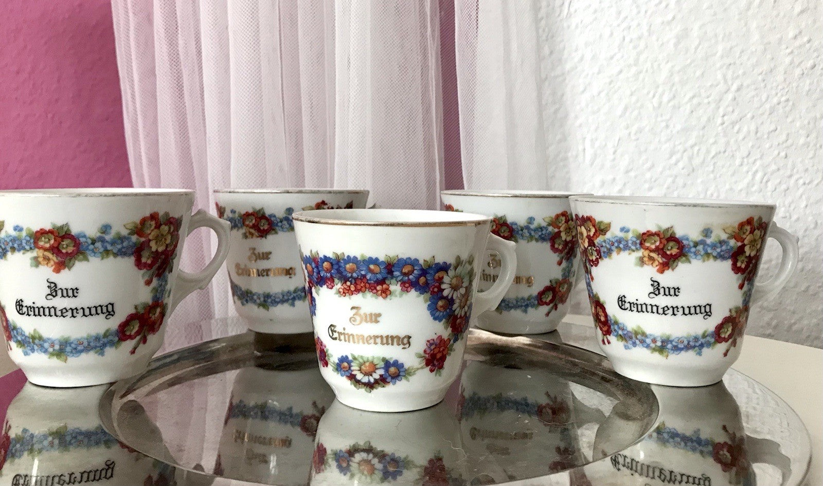 Antik Art Déco Porzellan 5x Kaffeetasse Tasse Reinecke Zur Erinnerung