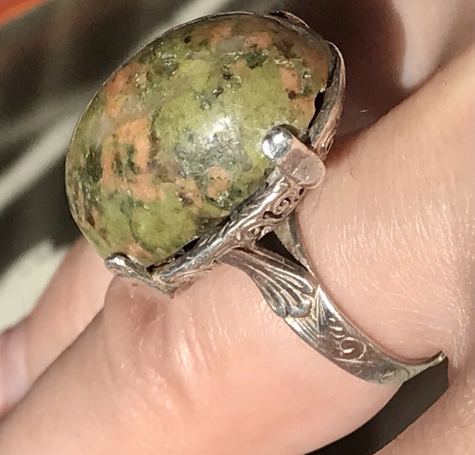 Antik England Jugendstil Edel DAMEN RING 925 Silber Jaspis Birmingham AH