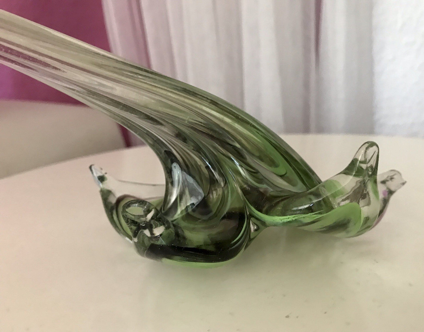 Vintage Murano ? 60er Jahre liegende Glasvase Vase Tischvase grün