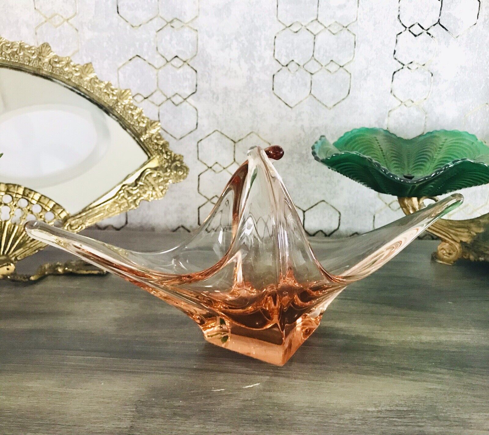 Vintage Murano 60er 70er Jahre Schale Glas Schön zipfelig apricot