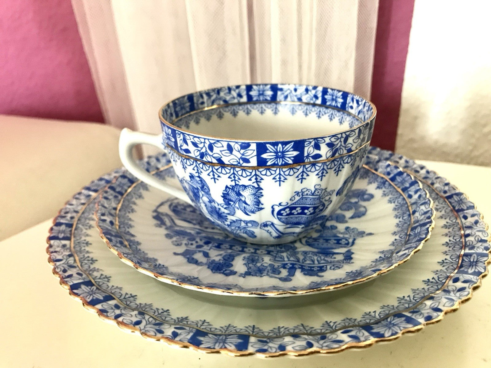 Antik Vintage Porzellan 1 Kaffee-Gedeck Sammeltasse Schön! China blau Tuppack&