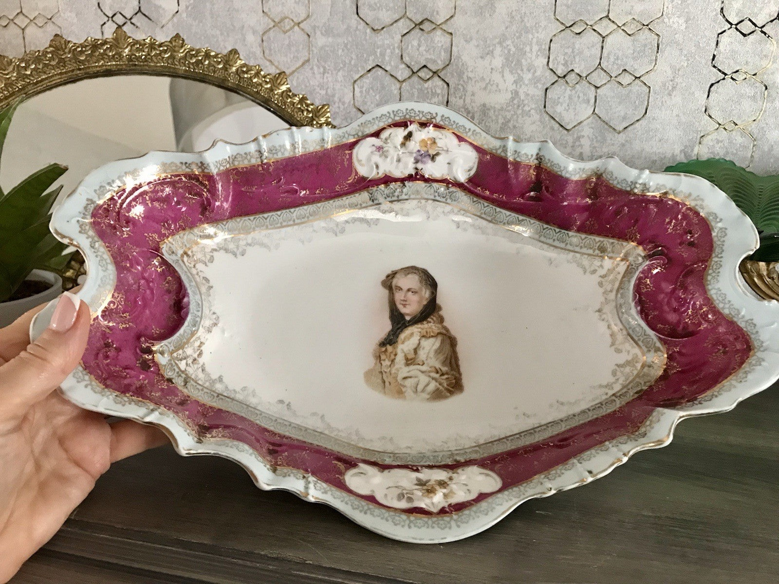 Antik Carl Tielsch Porzellan Schale Zierschale ~ 1870 Maria Leszczynska Porträt