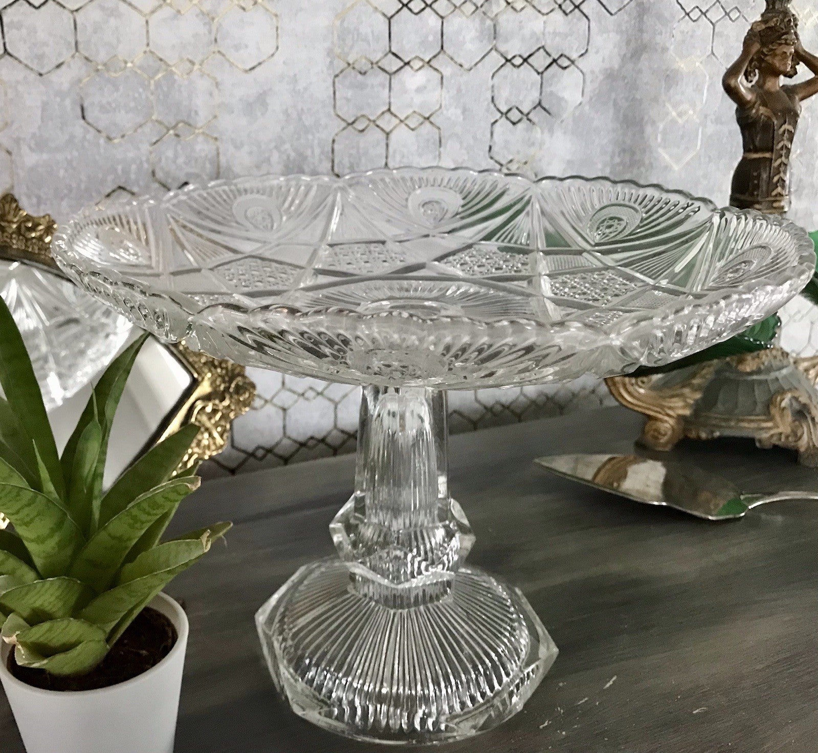 Antik Art Déco Pressglas Glas Schale Fußschale Tafelaufsatz Brockwitz Imperial