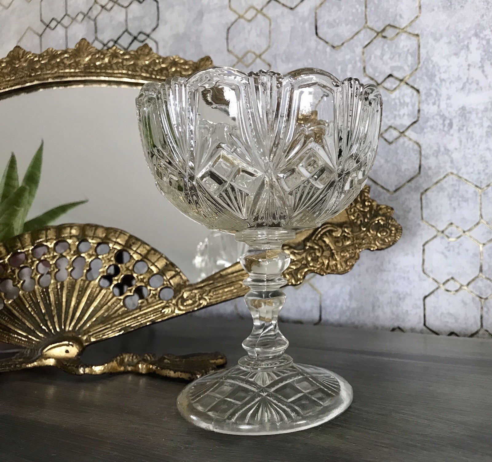 Antik Jugendstil Art Déco Pressglas Glas Fußschale Schale Zuckerschale