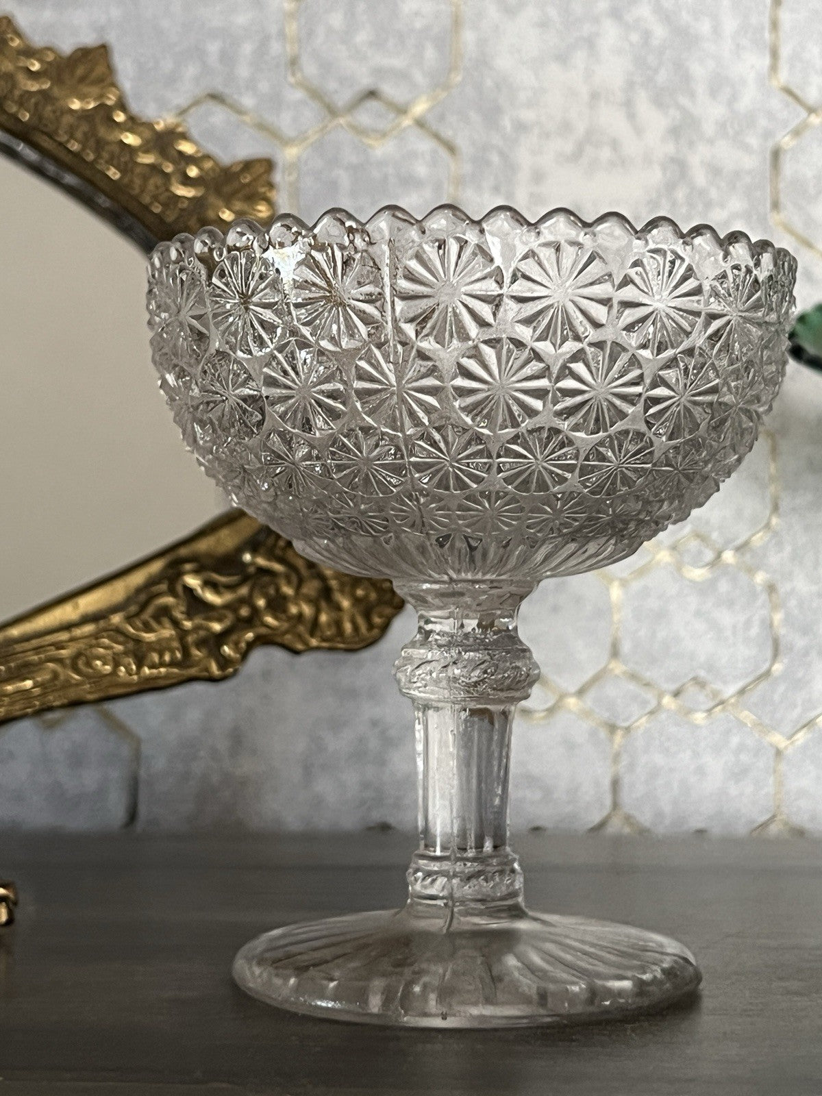 Antik Jugendstil Pressglas Glas Fußschale Schale Zuckerschale