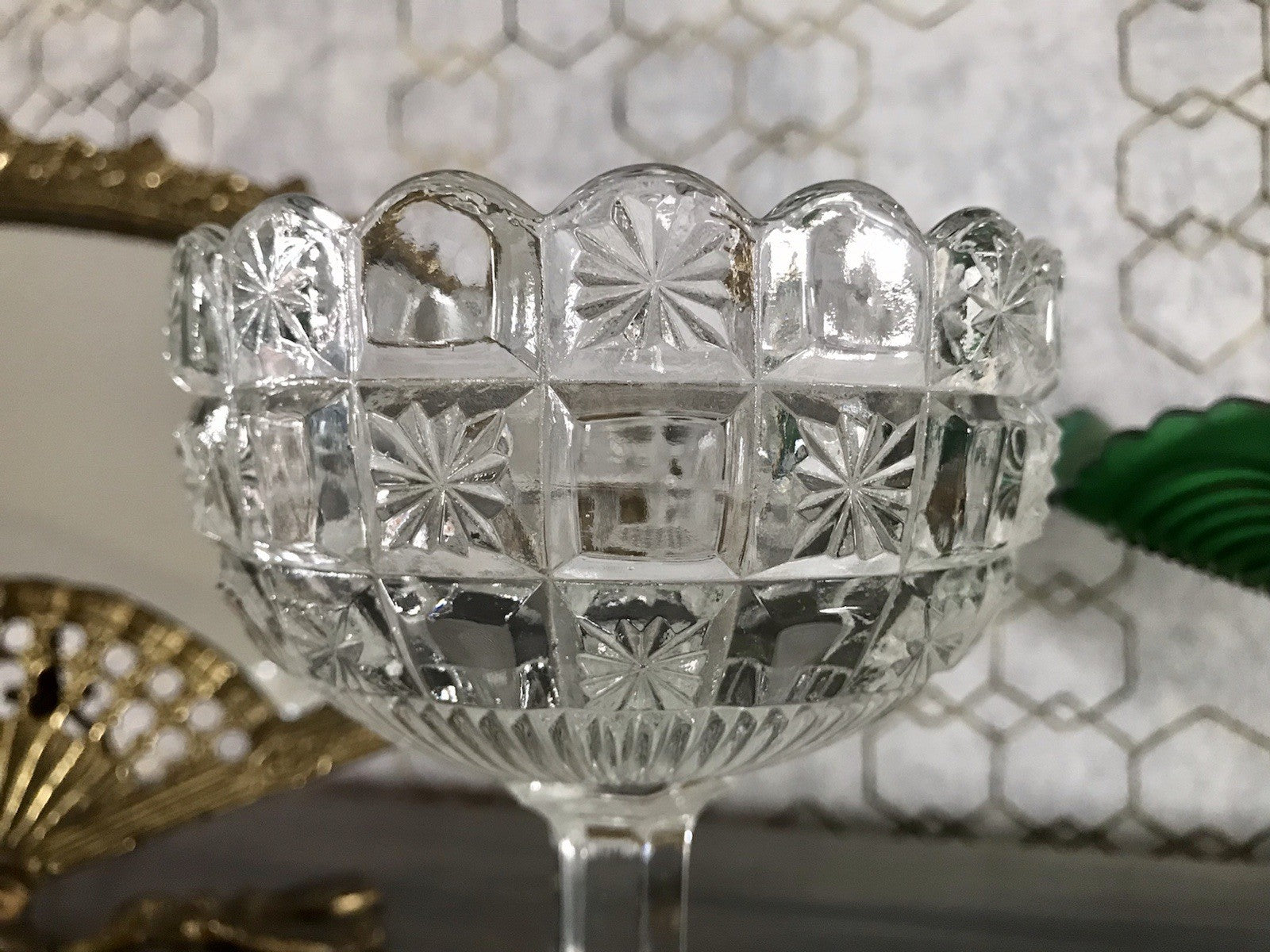 Antik Jugendstil Art Déco Pressglas Glas Fußschale Schale Zuckerschale