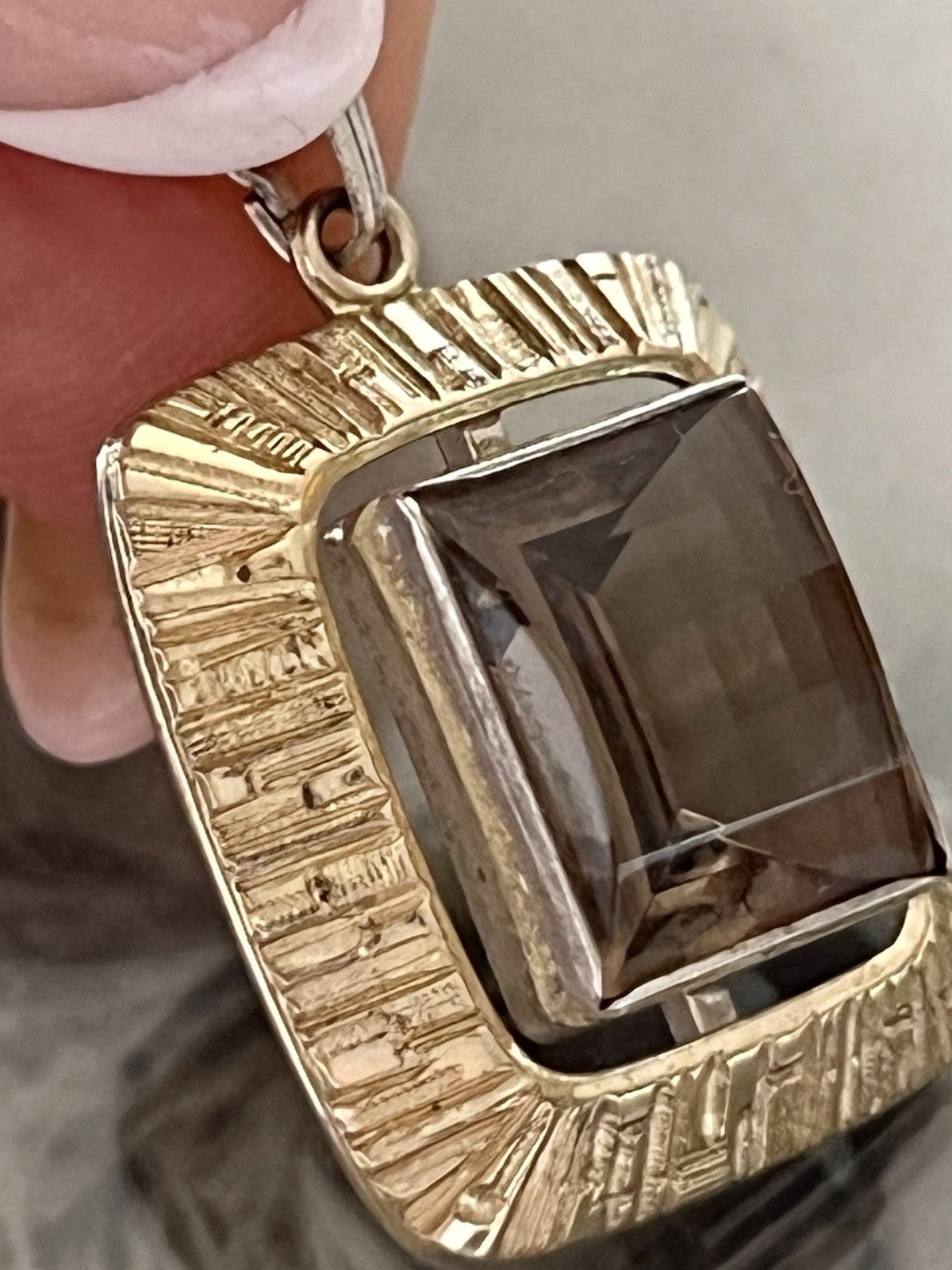Vintage Alt Kettenanhänger Anhänger 835 K&L Silber vergoldet Rauchquarz?