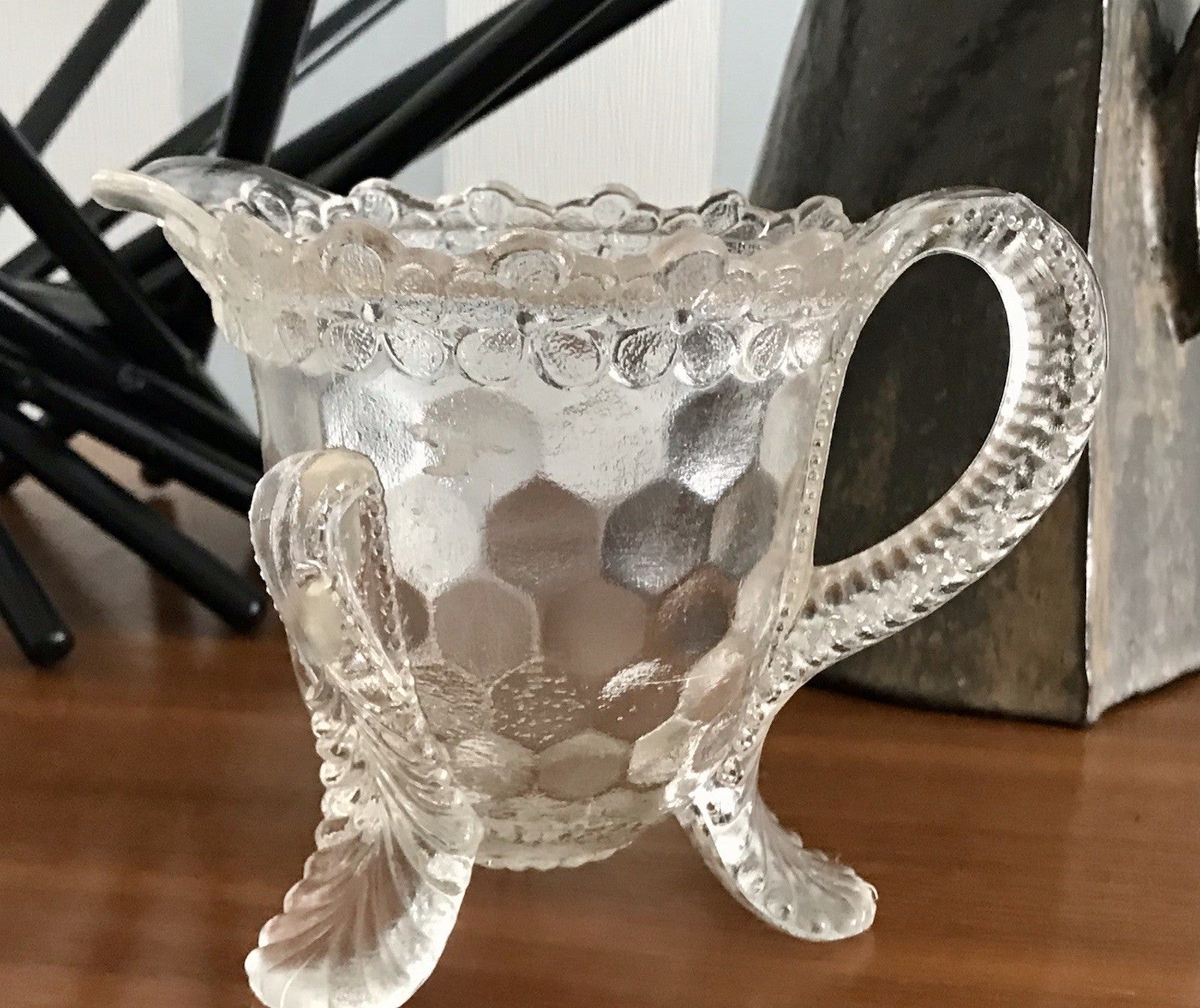Antik Pressglas Sahnegießer Milchkännchen Kännchen Glas selten ungewöhnlich WOW