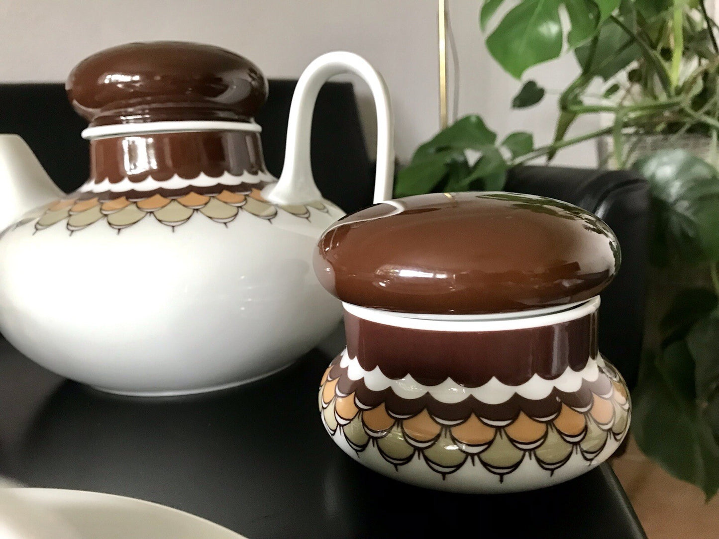 Alt Vintage 70er Thomas Porzellan Kaffeeservice weiß braun orange Wirkalla 6 P.