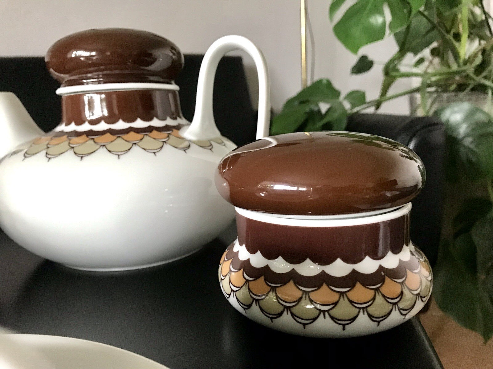 Alt Vintage 70er Thomas Porzellan Kaffeeservice weiß braun orange Wirkalla 6 P.