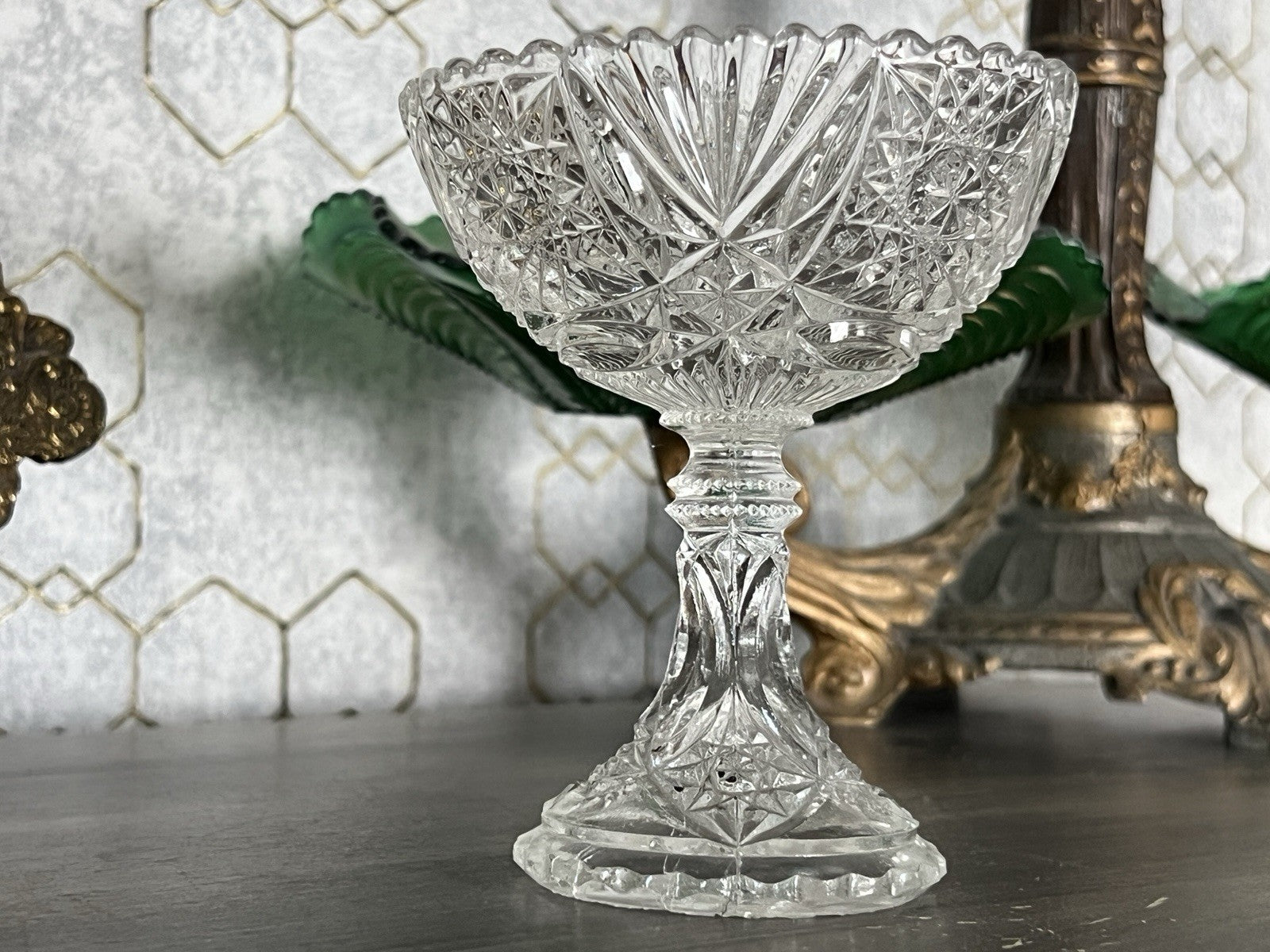 Antik Jugendstil Pressglas Glas Fußschale Schale Zuckerschale Brockwitz