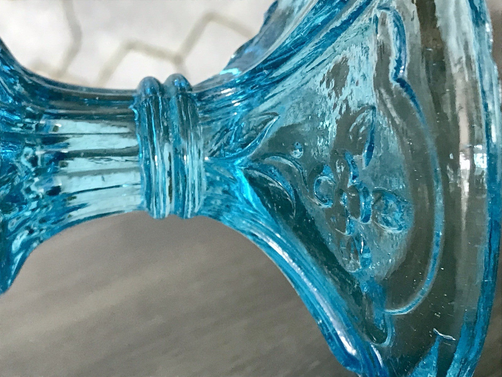 Antik Jugendstil Art Déco Pressglas Glas Fußschale Schale Zuckerschale Blau