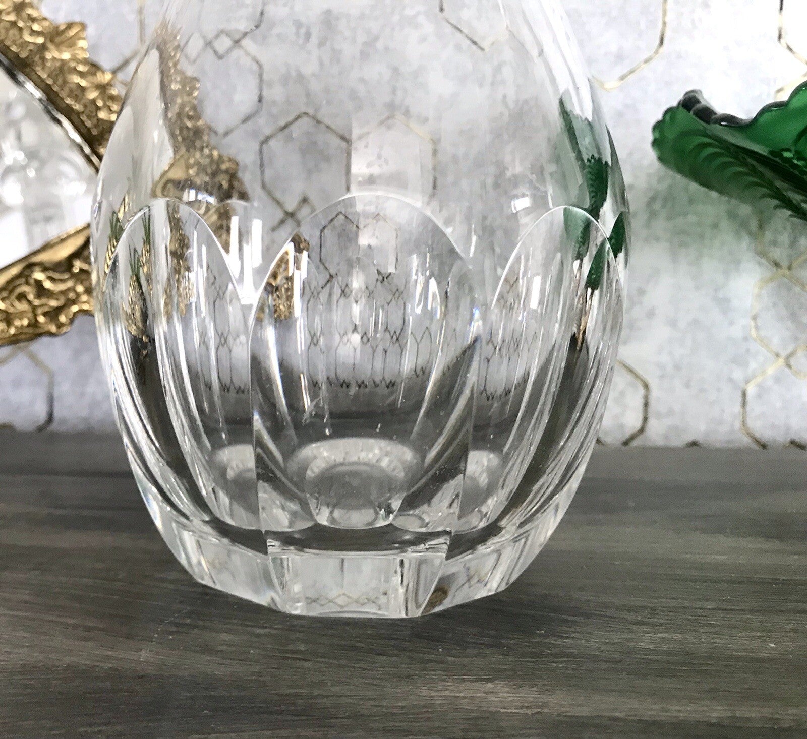 Vintage Art Déco Stil Glaskaraffe Karaffe Bleikristall Edel Stopfen Schälschliff