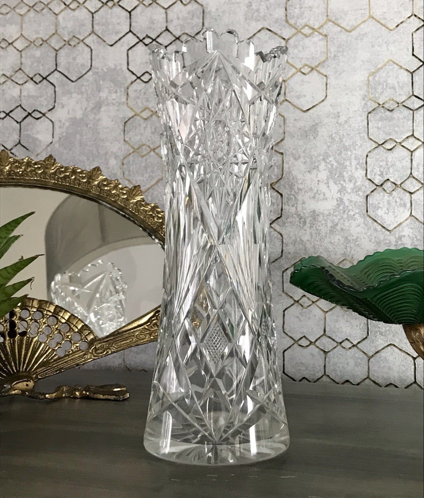 Alt Vintage Vase Glasvase Kristallglas Bleikristall geschliffen in Art Déco Stil
