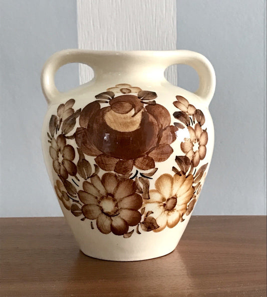 Vintage Fayence Keramik  Vase handbemalt ZF Kolo Polen 50er 60er beige braun