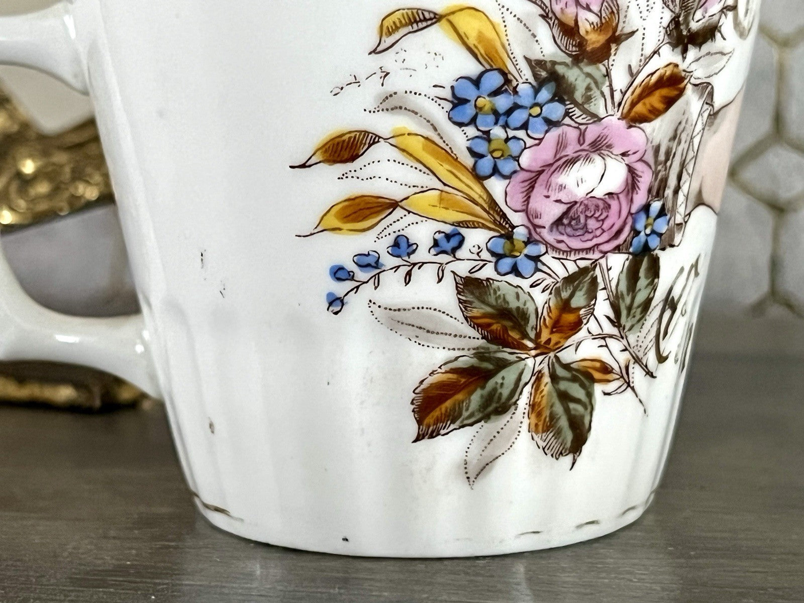 Antik Porzellan Andenken Becher Sammeltasse Tasse Gott segne dieses Bund