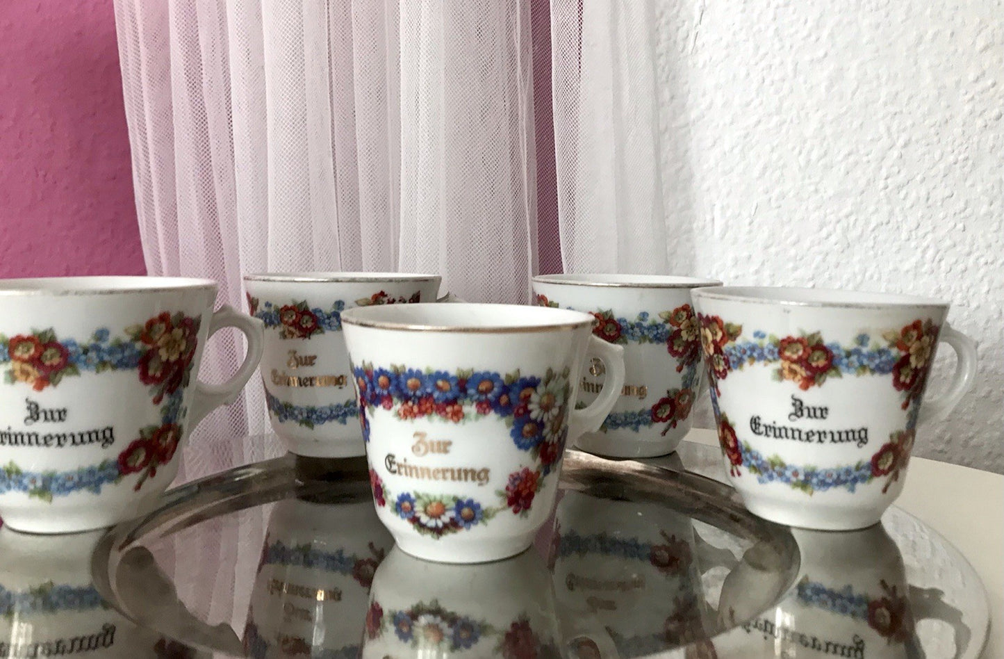 Antik Art Déco Porzellan 5x Kaffeetasse Tasse Reinecke Zur Erinnerung
