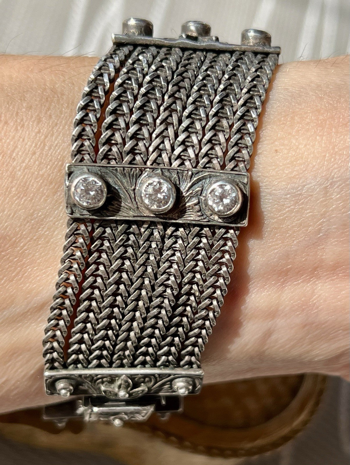 Antik Art Déco Edel DAMEN Armband Silber 925 SUPER farblose Steine WOW Manchette