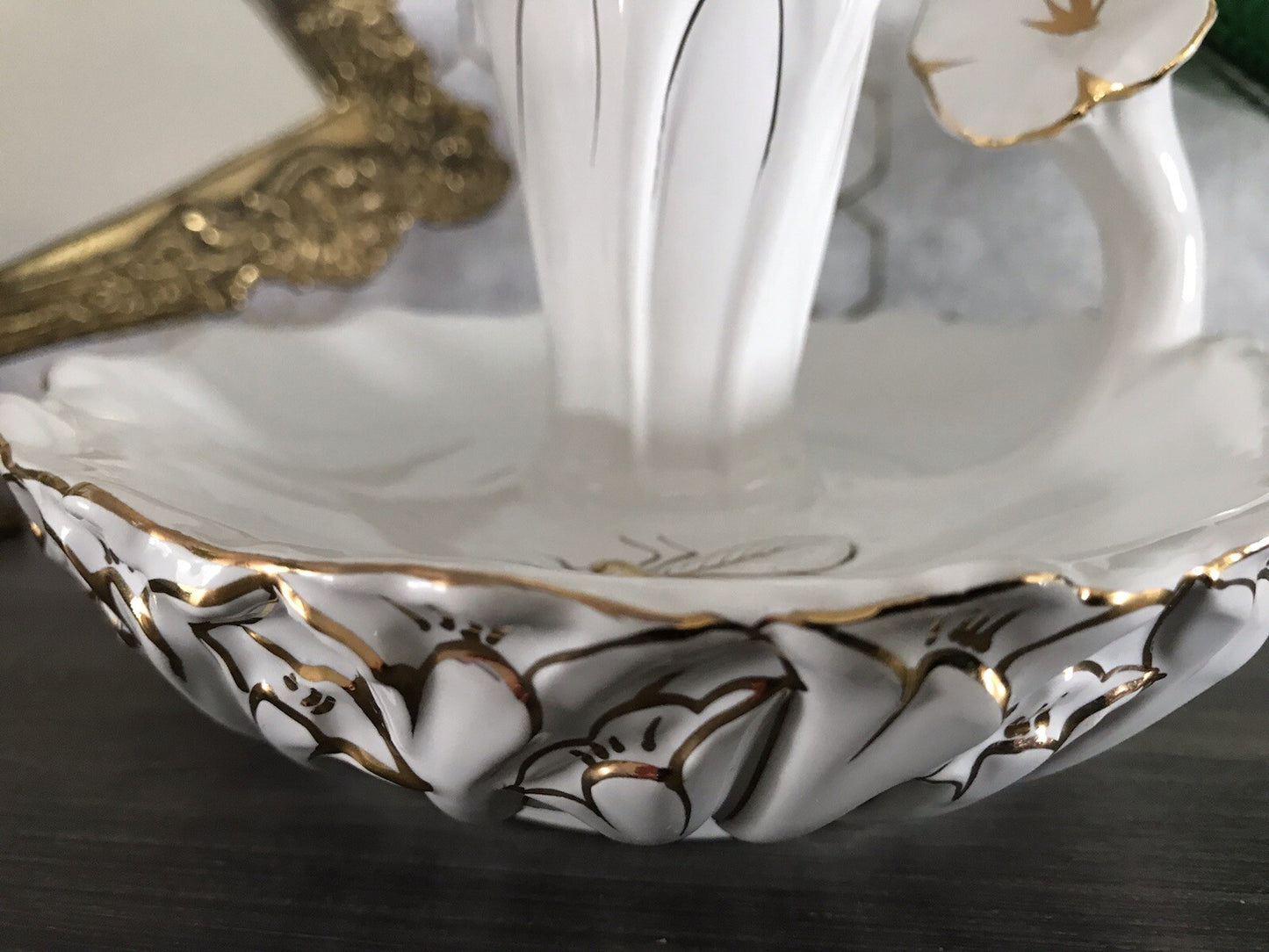 Antik reines Jugendstil Porzellan Kammerleuchter Leuchter weiß gold Libelle