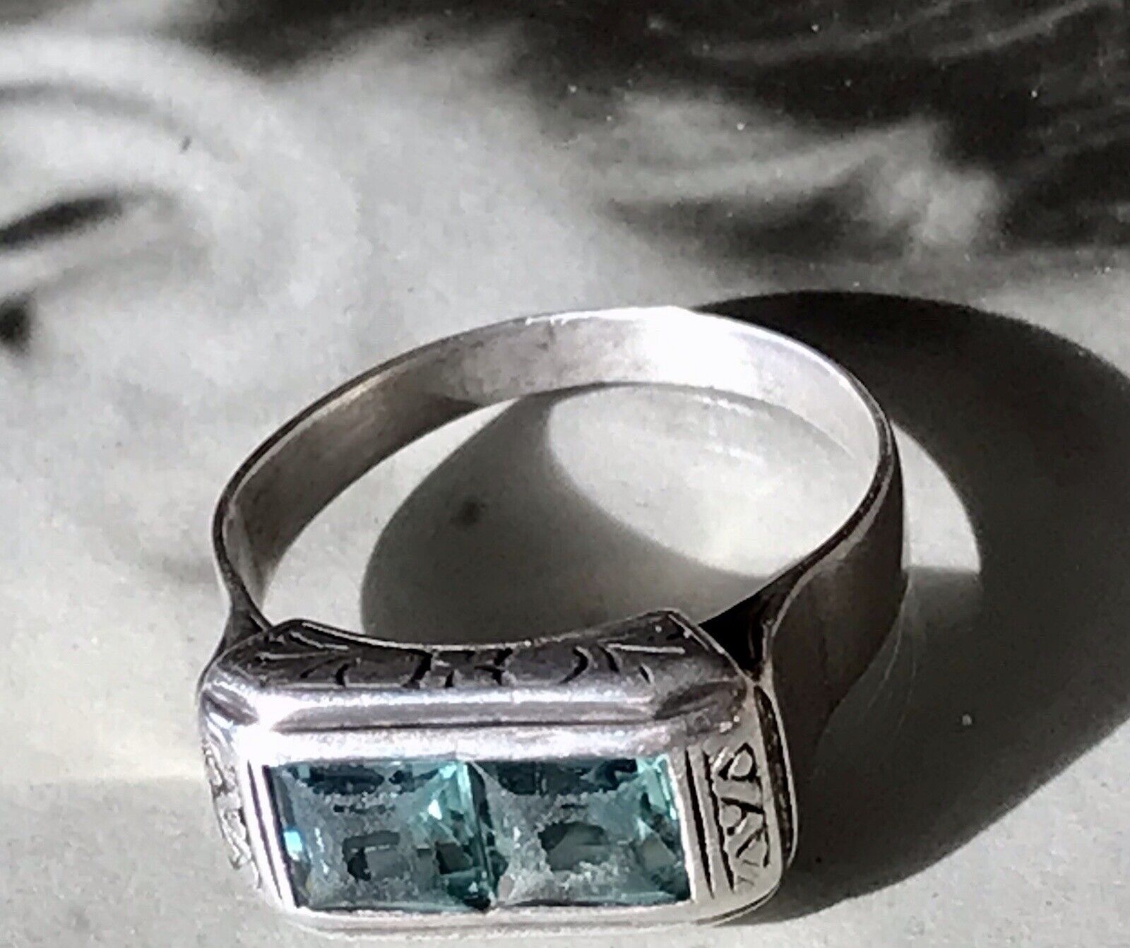 Antik Art Déco Unisex RING Silber Gr. 62 19,7 Blaugrüne Steine