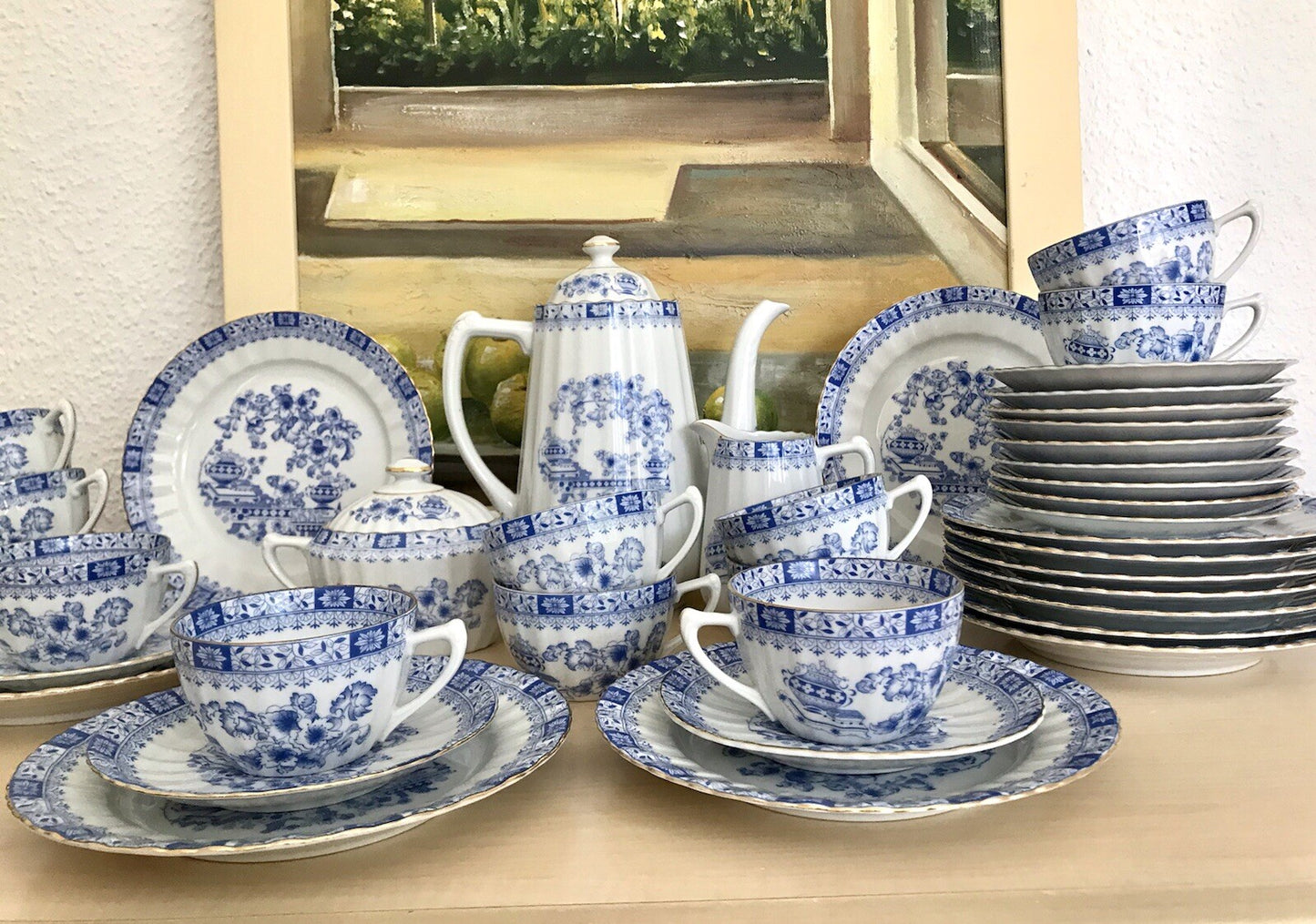 Edel Vintage Porzellan Kaffeeservice 12 Pers. Seltmann Weiden &andere China blau