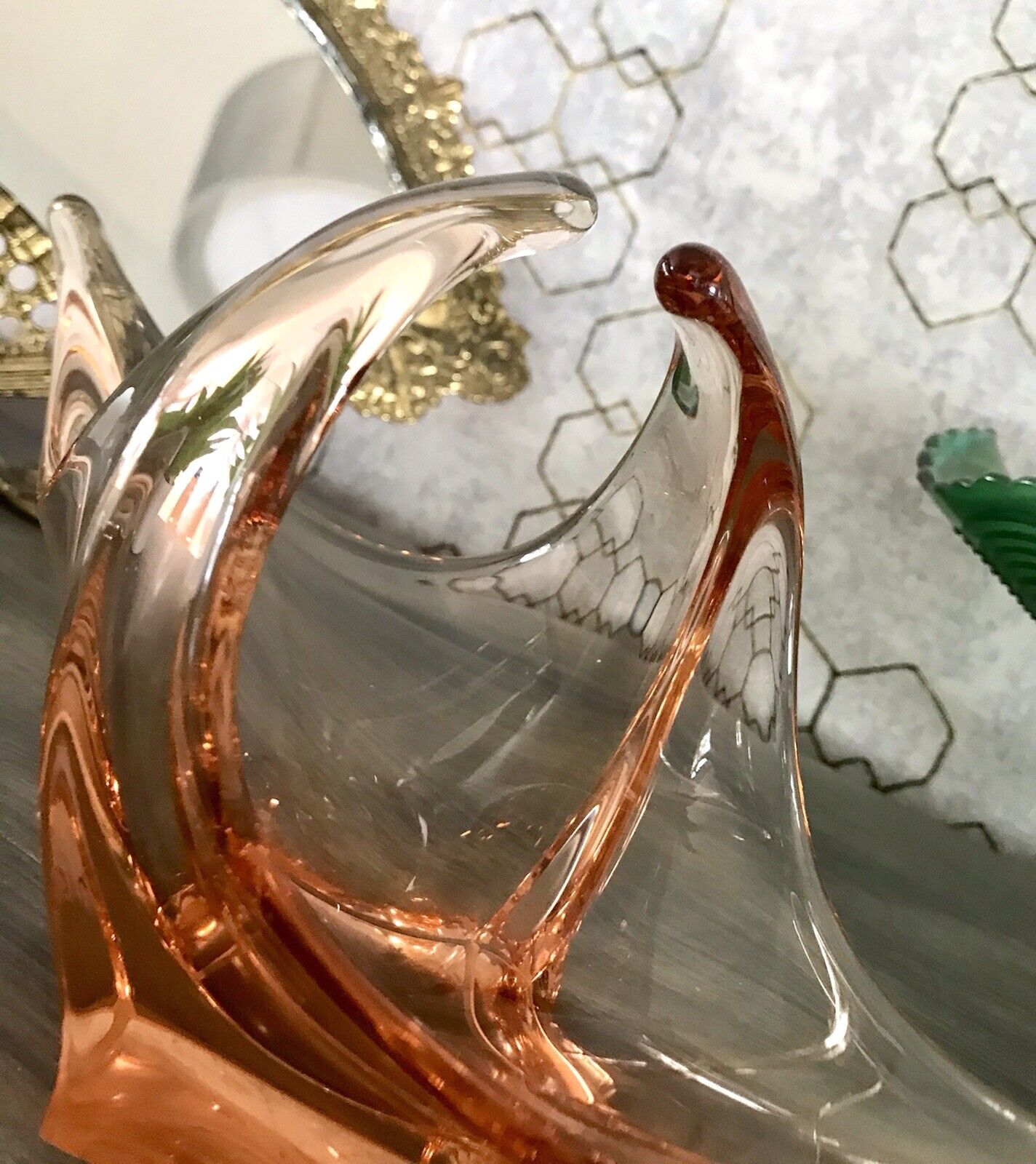 Vintage Murano 60er 70er Jahre Schale Glas Schön zipfelig apricot