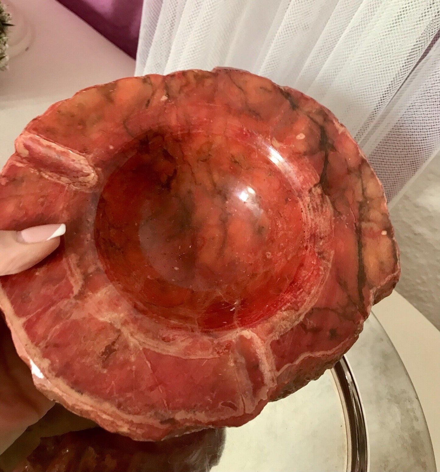 Vintage Aschenbecher Ascher roter Alabaster Romano Bianci 70er Design Klassiker